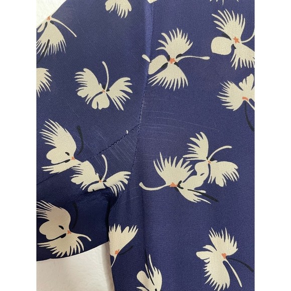 Club Monaco Size 2 Paget Floral Mini Dress Blue Silk Long Sleeve Pleated - Picture 13 of 16